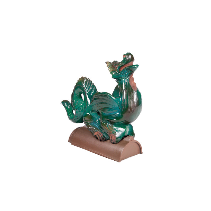 Декоративный элемент на кровлю Дракон, зеленый, глазурь, Purr-Keramic